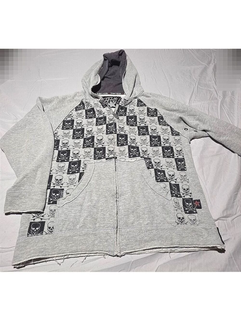 Top Heavy Gray Skull Print Zip-Up Hoodie Sweatshirt XL